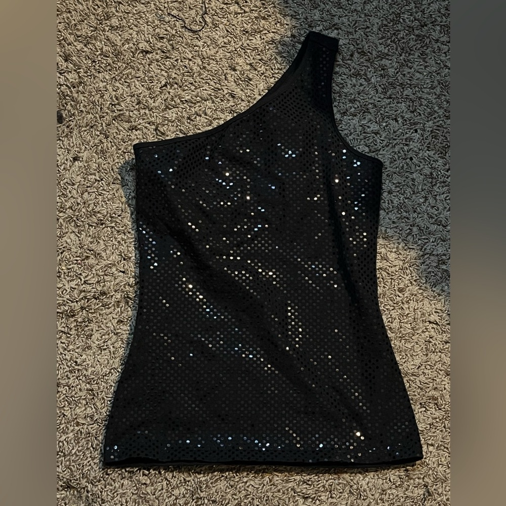 Vintage Express Sequin One Shoulder Tank Top